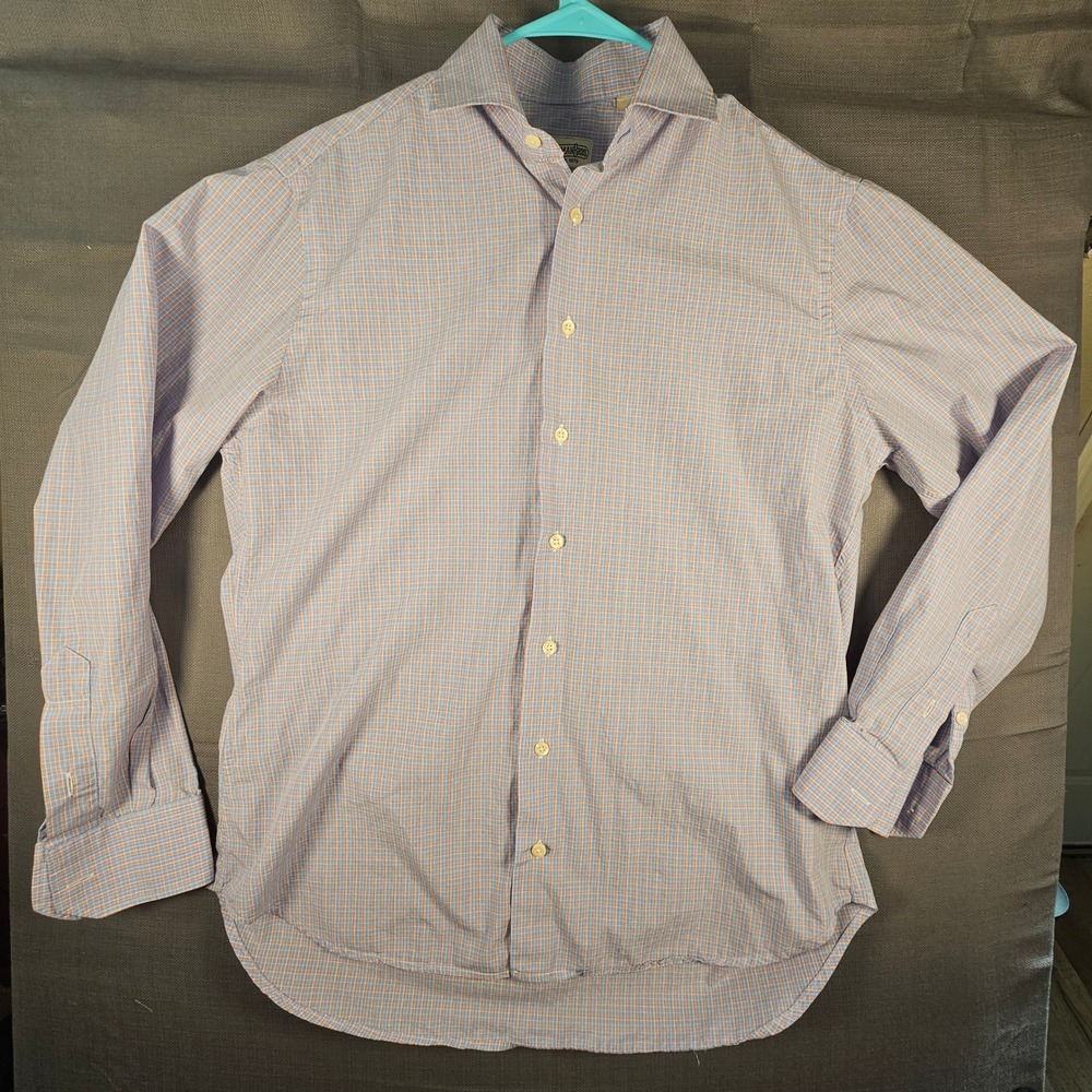 Gitman Bros Mens Large Blue Orange Check‎ Cotton Button Down Shirt Made in USA